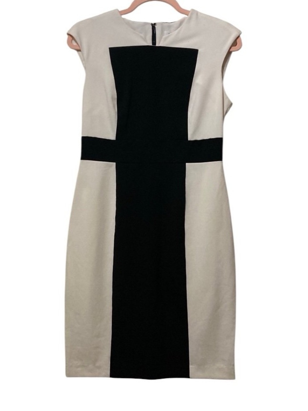Calvin Klein Black and Cream Colorblock Sheath Dress